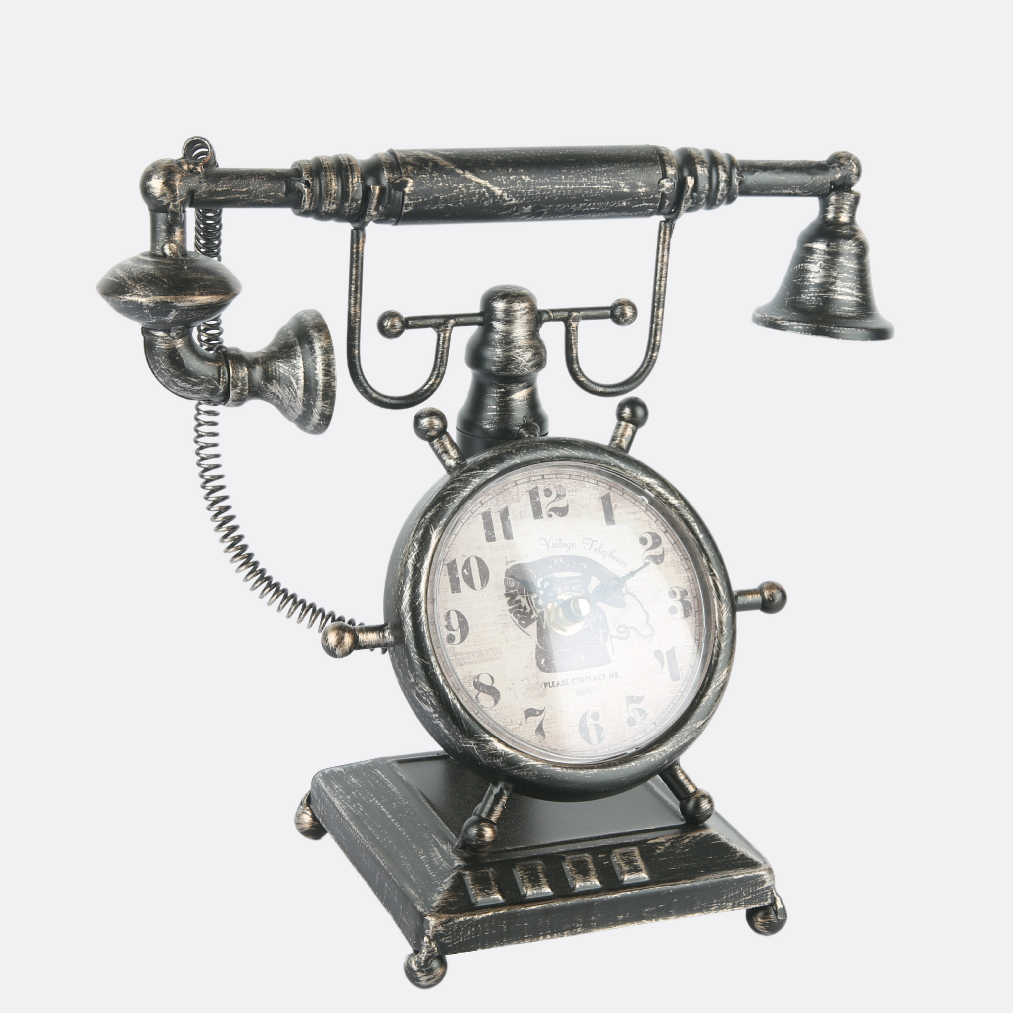 Decorative Metallic Telephone With Clock