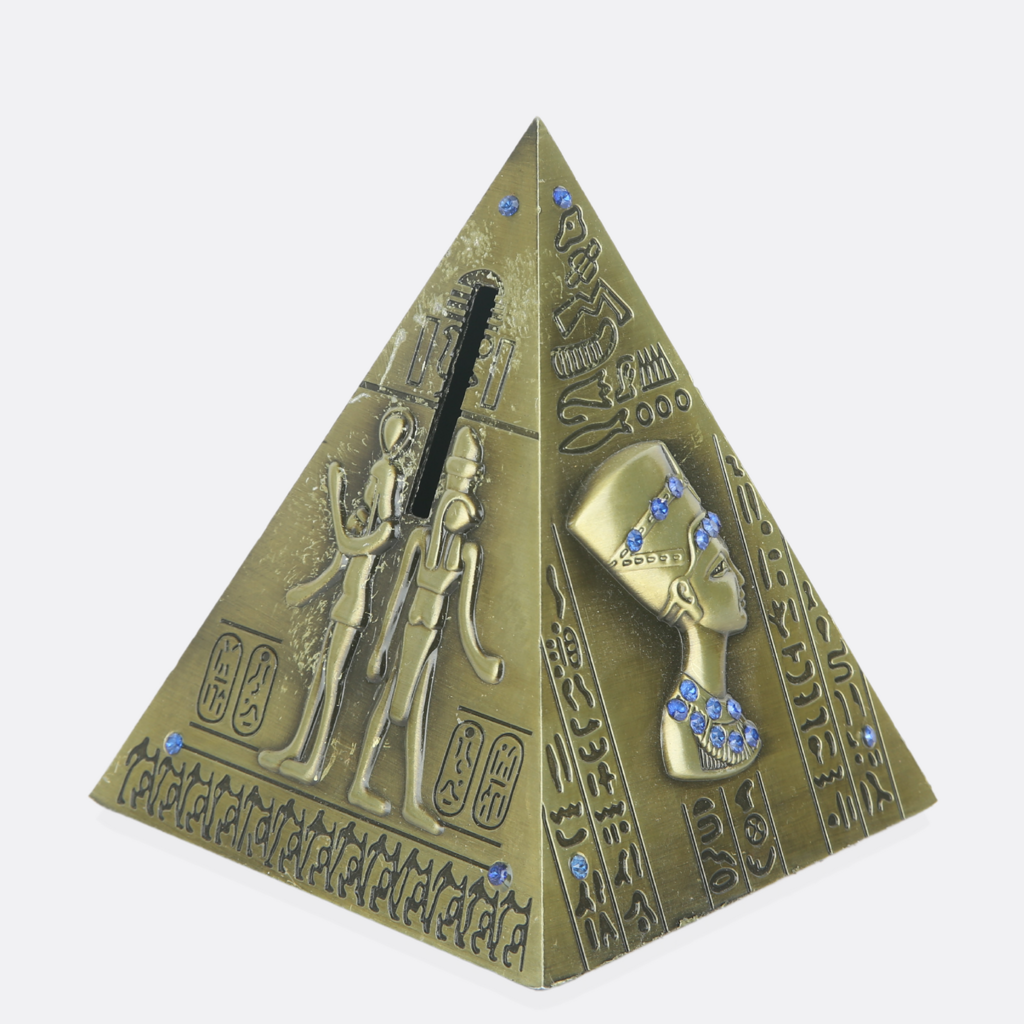 Metallic Engraved Pyramid Coin Box