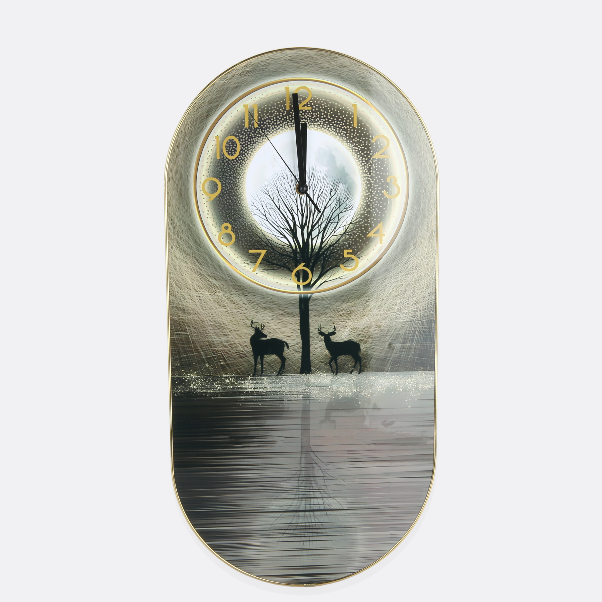 Brooding Wooden Wall Clock With Golden Edges