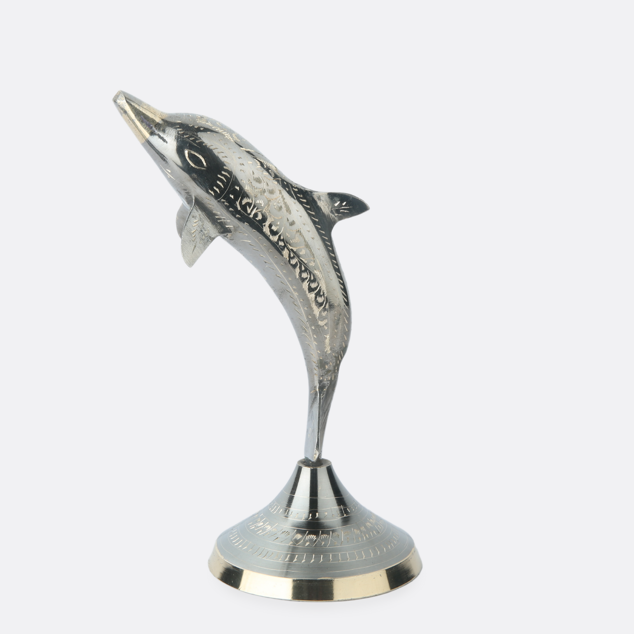 Engraved Texture Brass Dolphin Sculpture