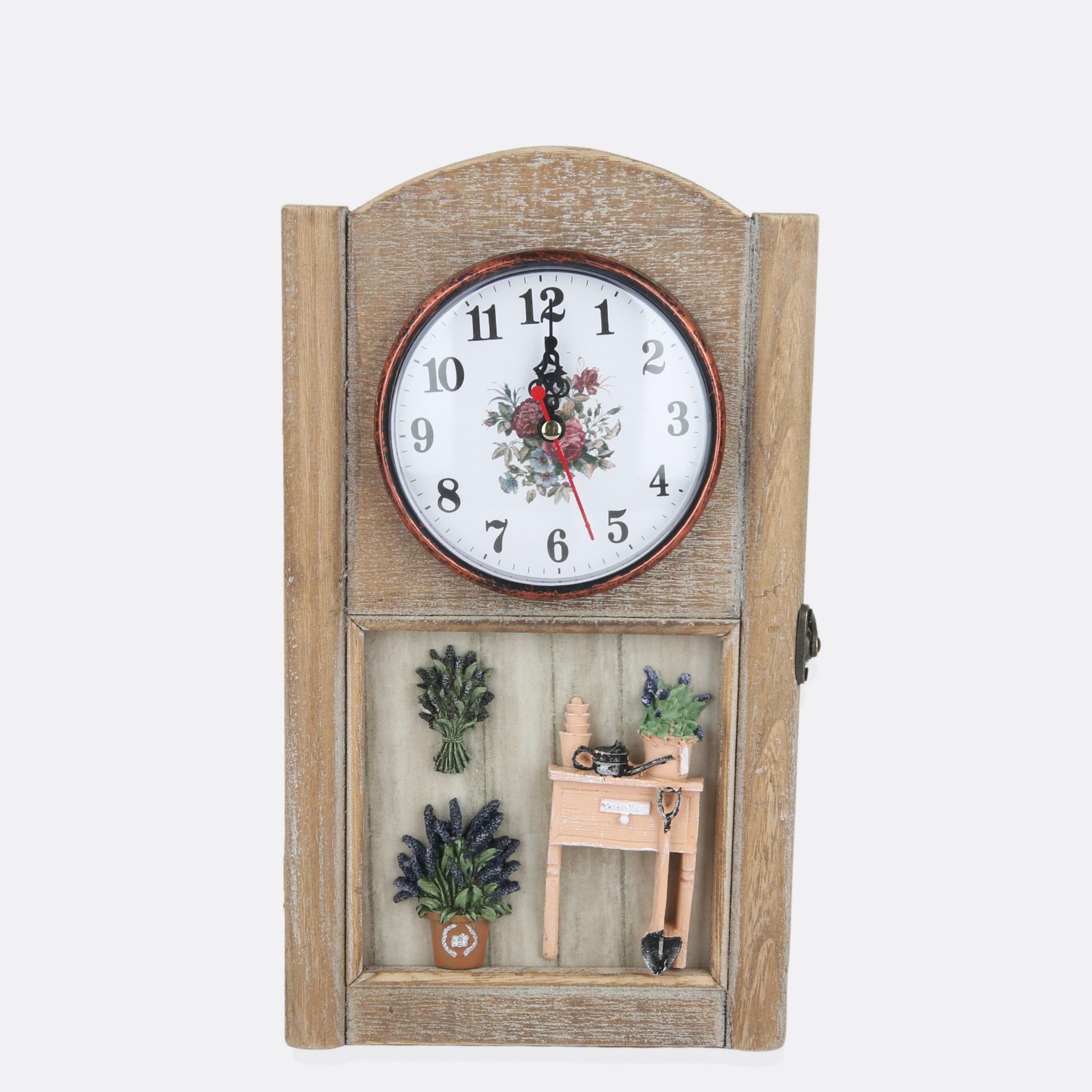 Wooden Key Holder With Clock And Openable Door