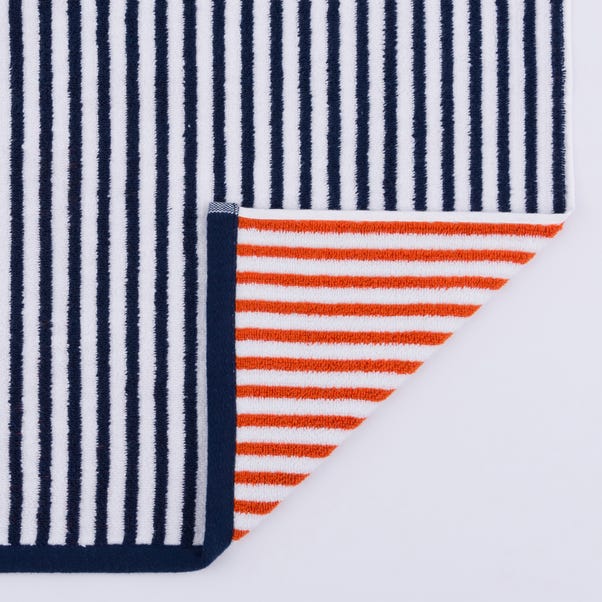 Original Dunelm Double Side Orange & Navy Striped Towel