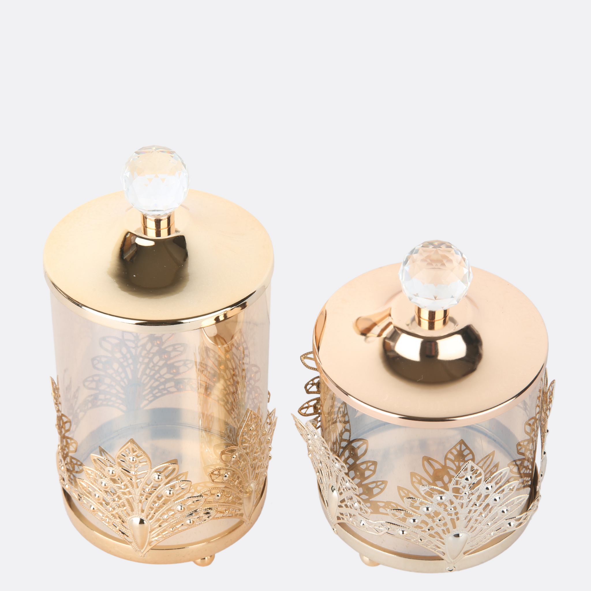 Glass Candy Jars With Metallic Base (Set o 2)