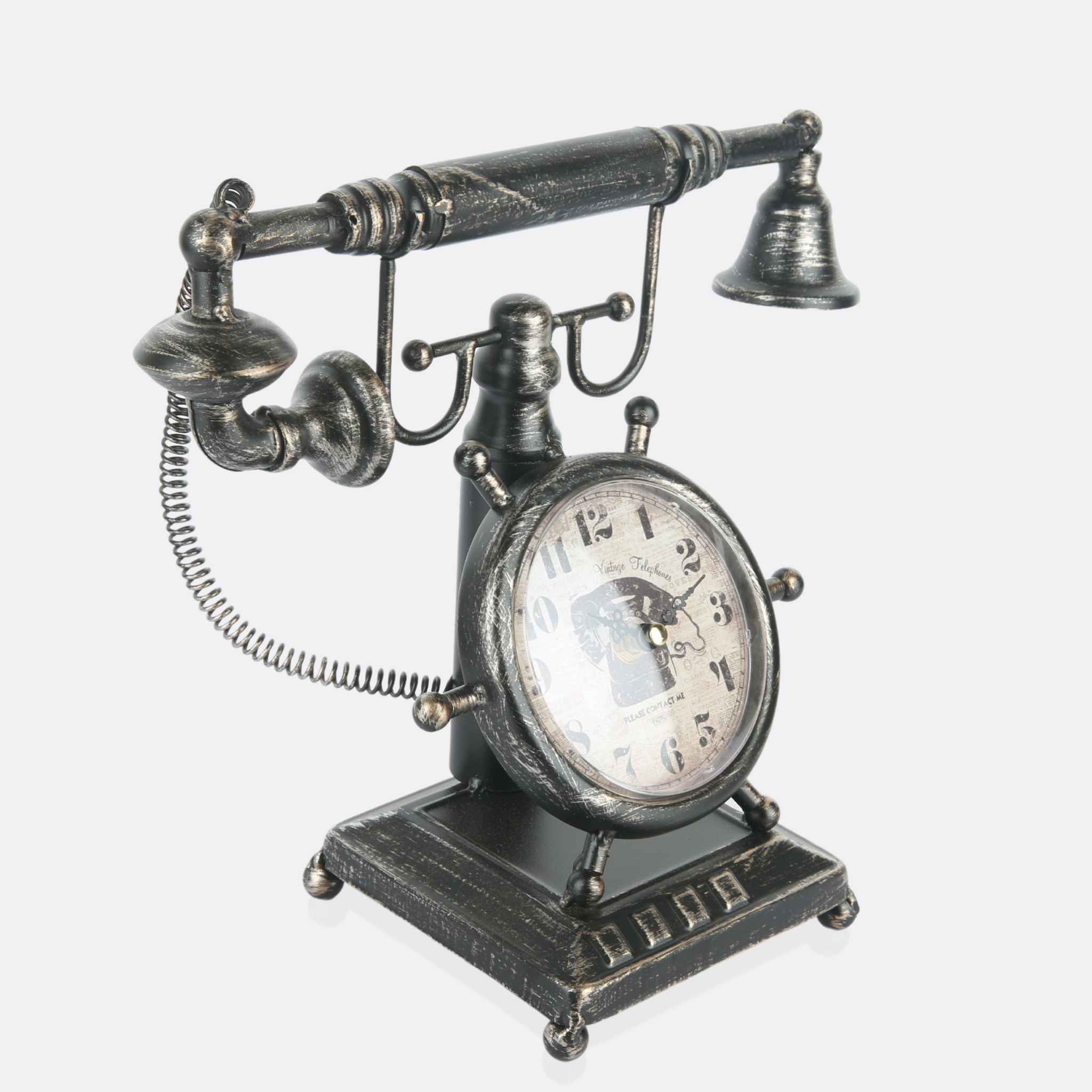 Decorative Metallic Telephone With Clock