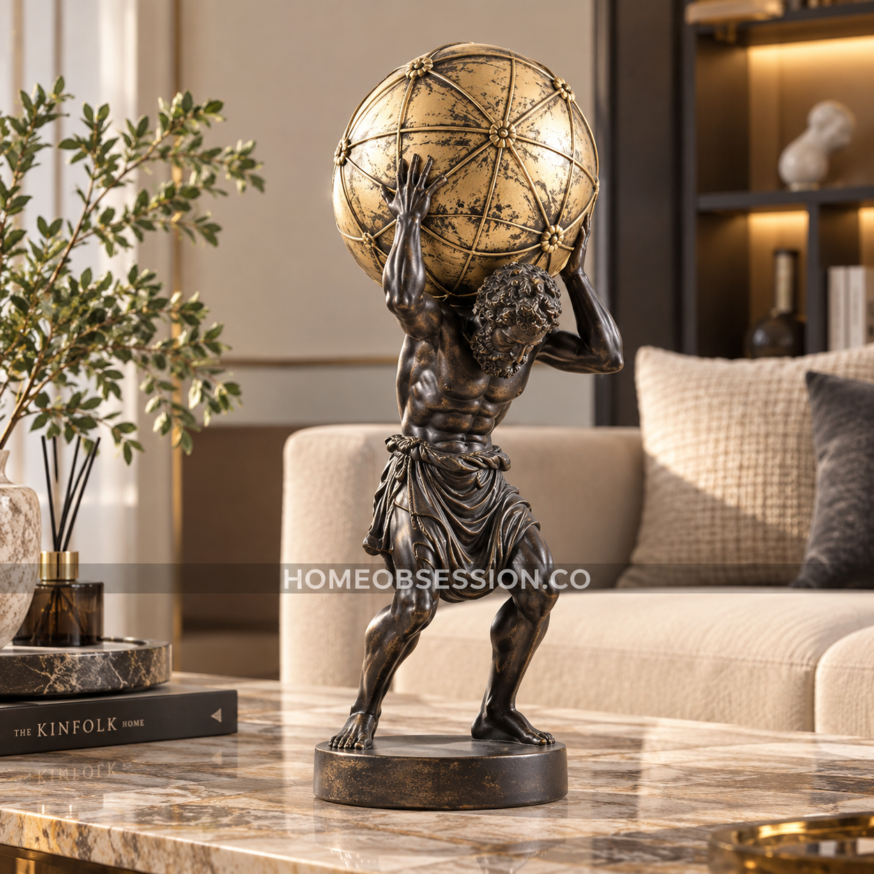 Atlas Holding Globe Sculpture – Luxury Decorative Showpiece