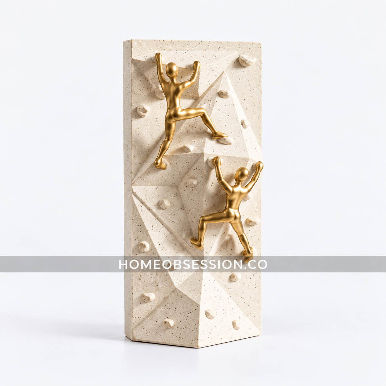 Twin Rock Climbers Sculpture on Geometric Wall