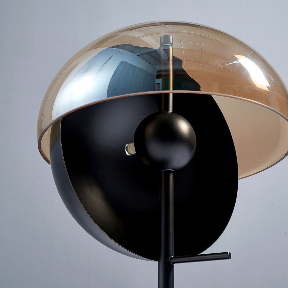 Thai Table Lamp with Vertical Semi-Sphere and Horizontal Smoked Shade
