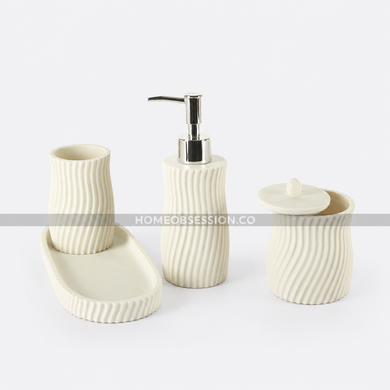 Self Lined Porcelain Bathroom Accessories Set with Tray