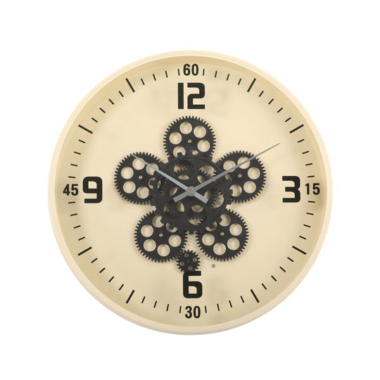 Hamlin Beige Metal Moving Cogs Wall Clock