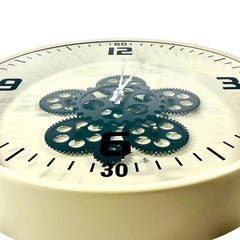 Hamlin Beige Metal Moving Cogs Wall Clock