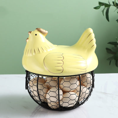 Metallic Egg Basket With Hen Cap