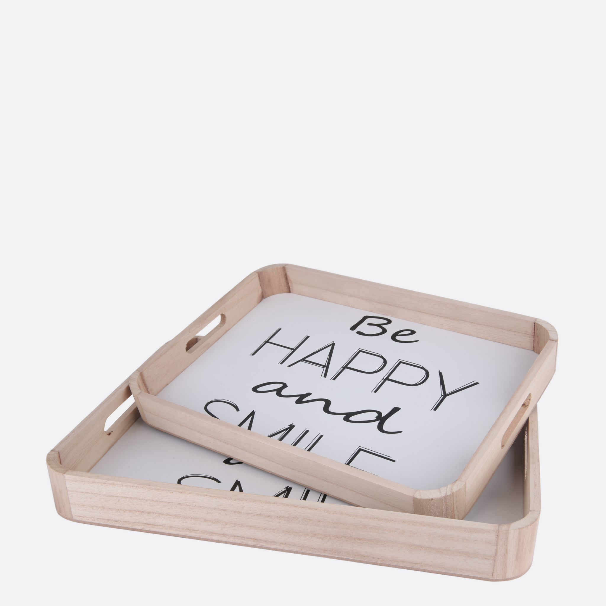 Happy & Smile Wooden Tray (Set Of 2)
