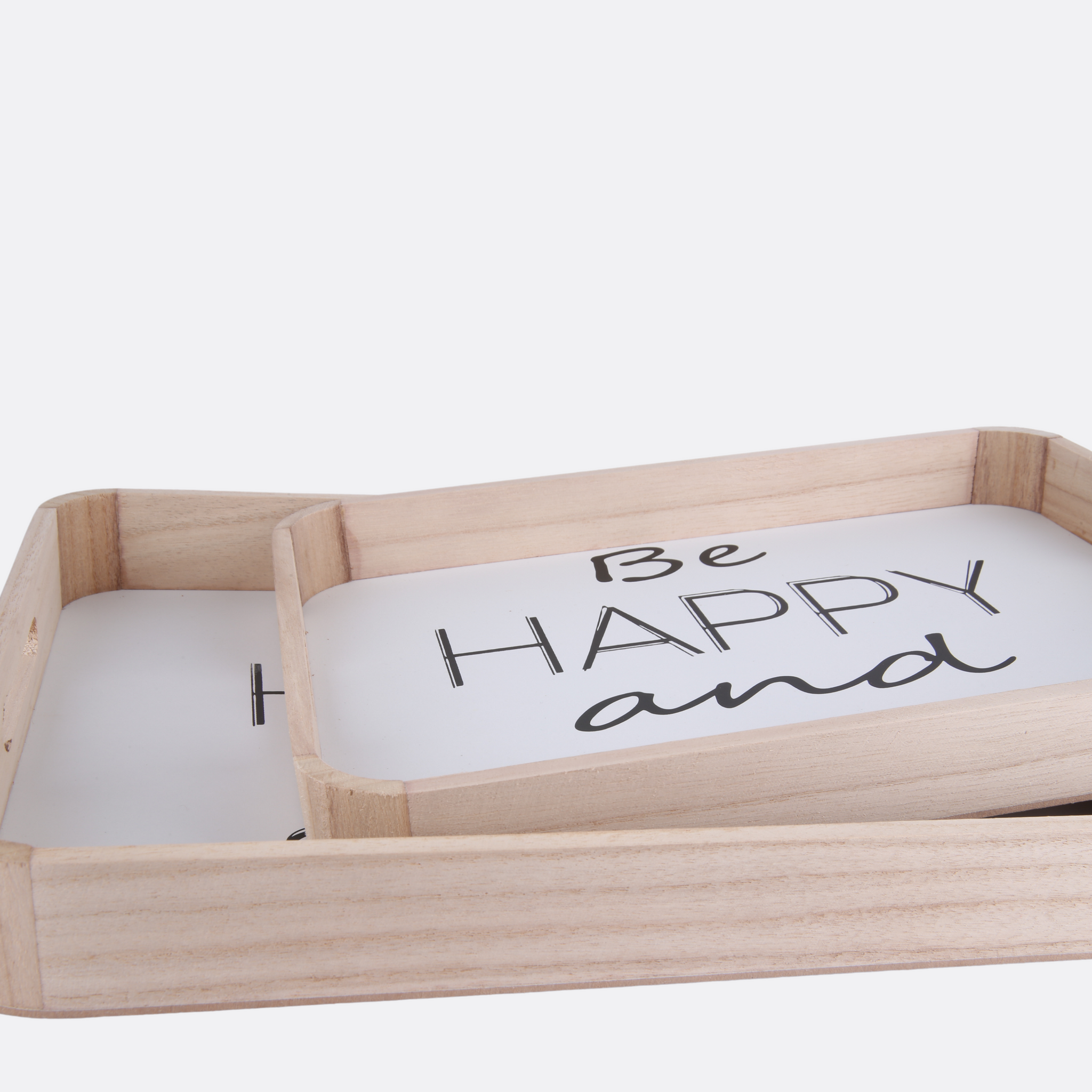 Happy & Smile Wooden Tray (Set Of 2)