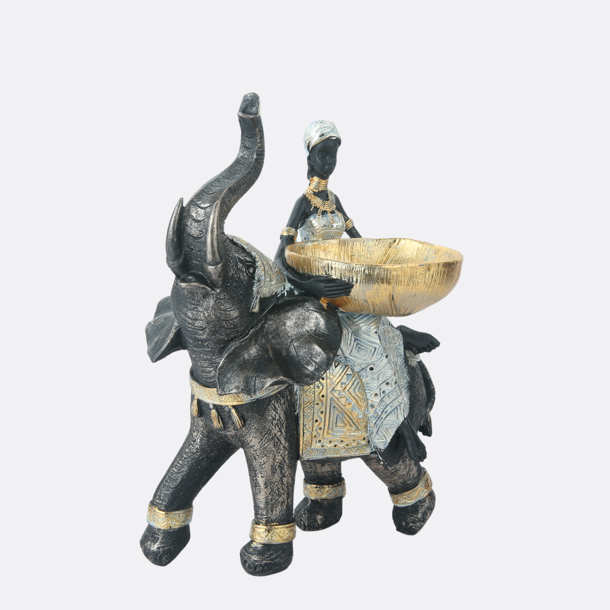 African Lady On Elephant With Bowl