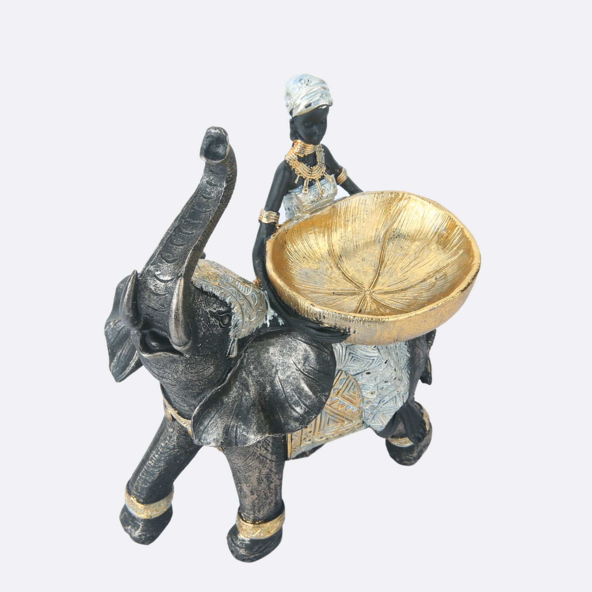 African Lady On Elephant With Bowl