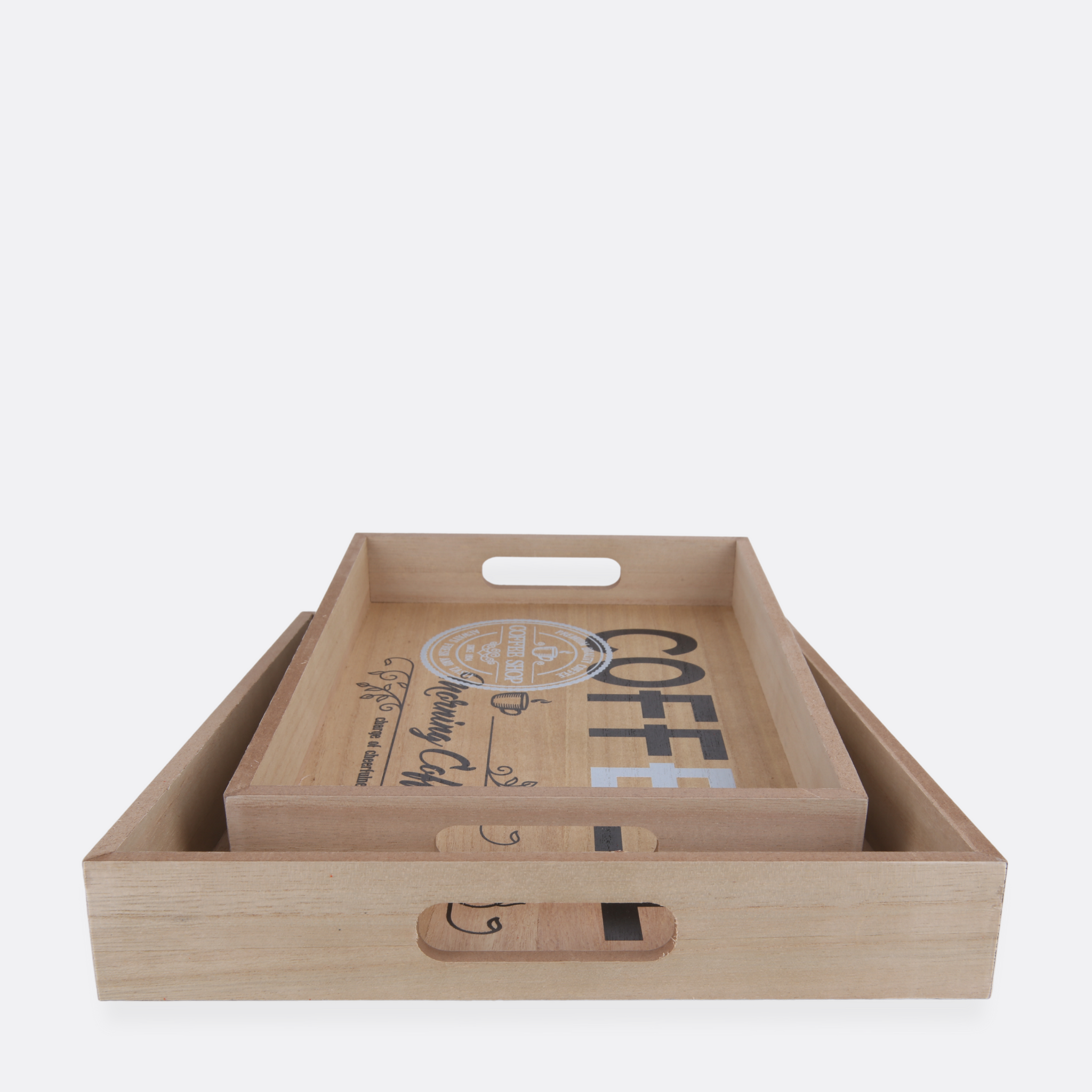 Morning Coffee Wooden Tray (Set Of 2)