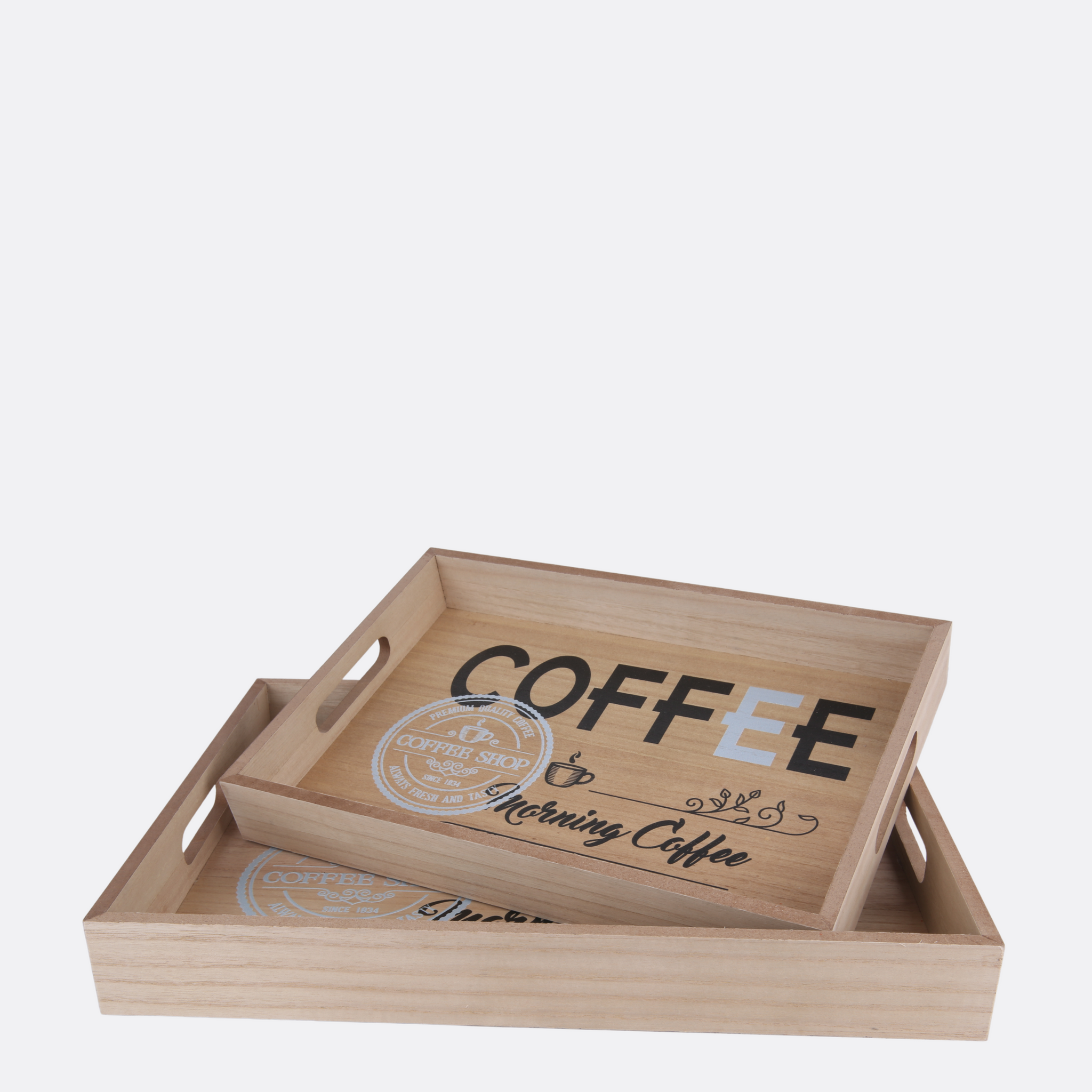 Morning Coffee Wooden Tray (Set Of 2)