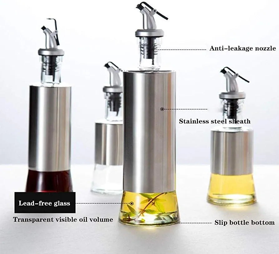 Stainless steel & glass oil dispenser