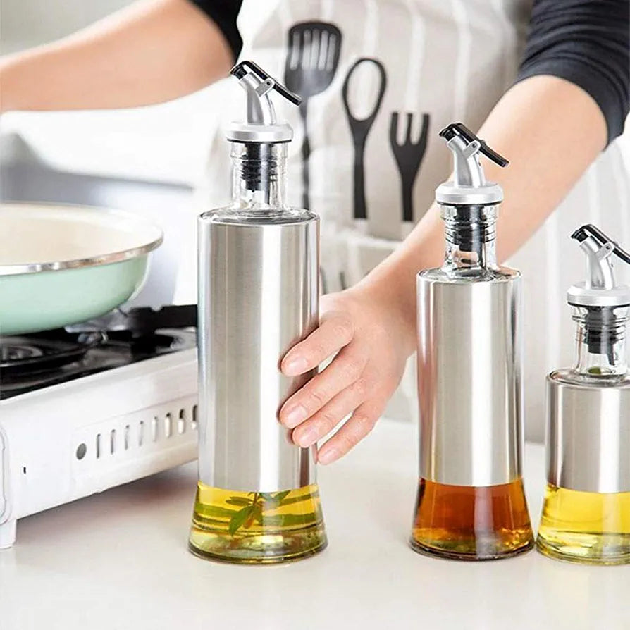 Stainless steel & glass oil dispenser