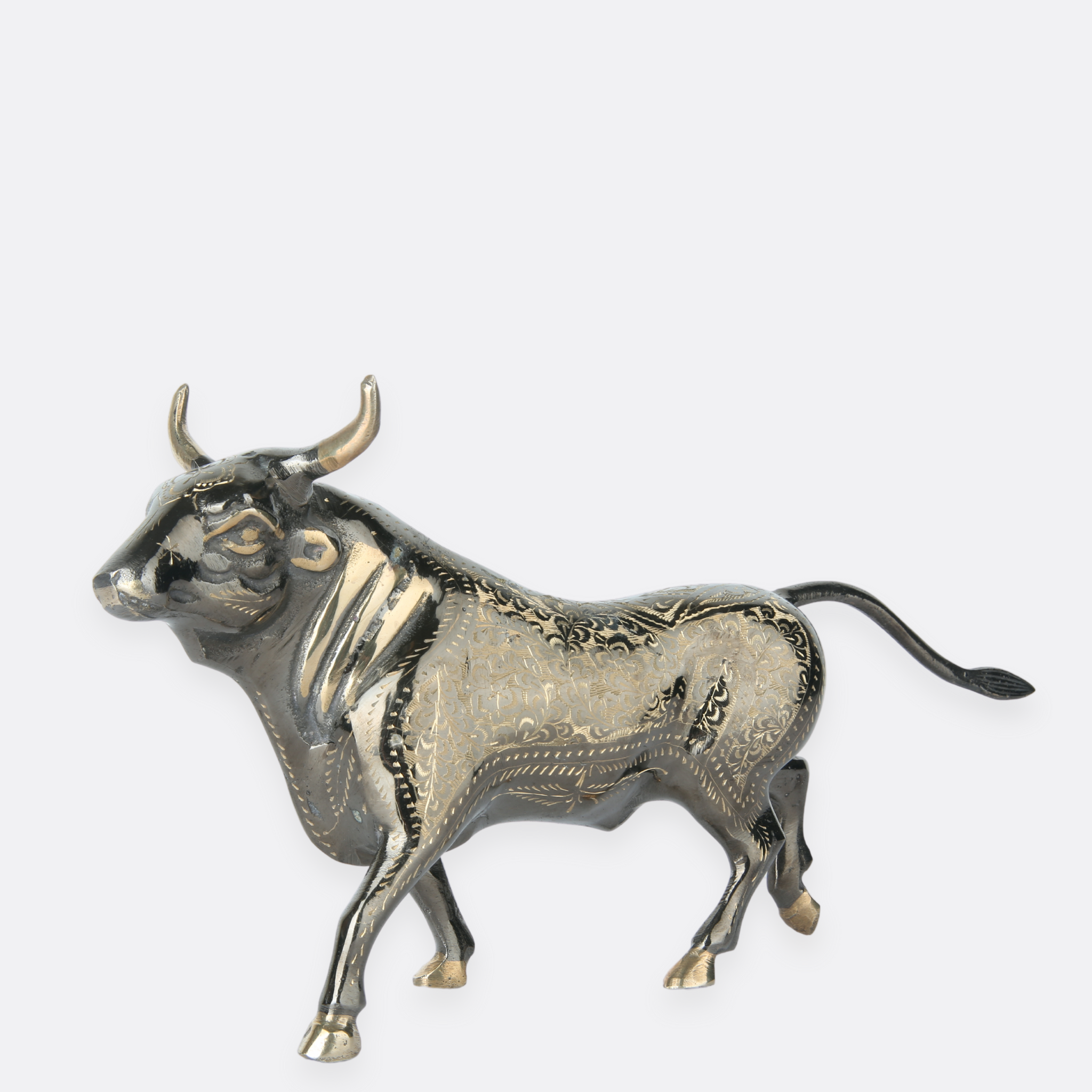 Engraved Texture Brass Bull Sculpture