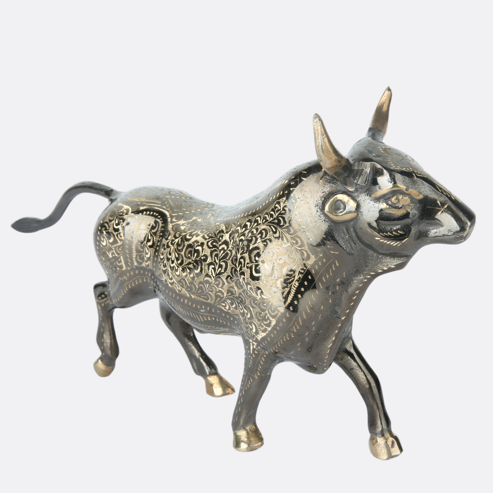 Engraved Texture Brass Bull Sculpture