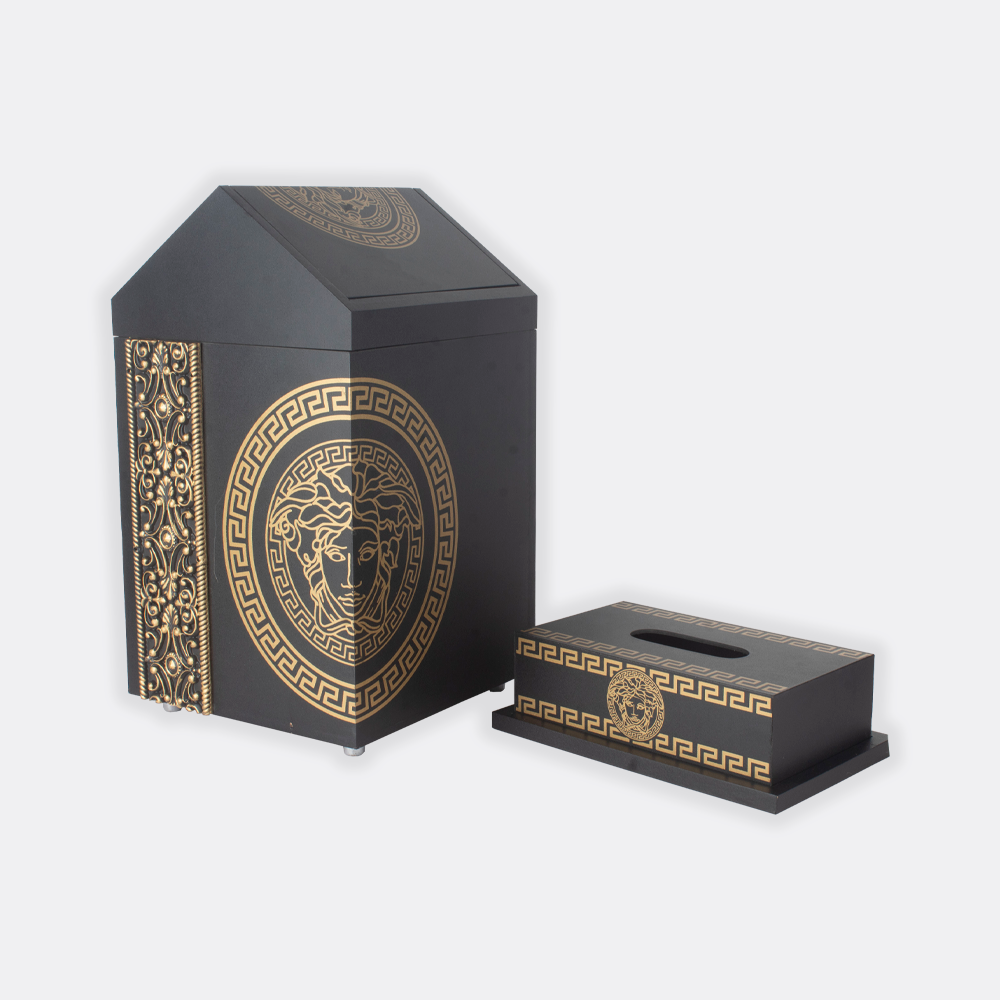 Versace Wooden Basket With Lid & Tissue Box